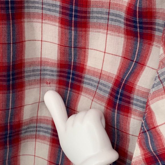 Wrangler M Wrancher Shirt Red Blue Plaid Pearl Snap Button Short Sleeve Collared - Picture 7 of 13